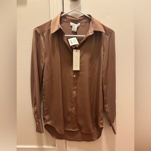 Brown Satin Women’s Button Down Shirt